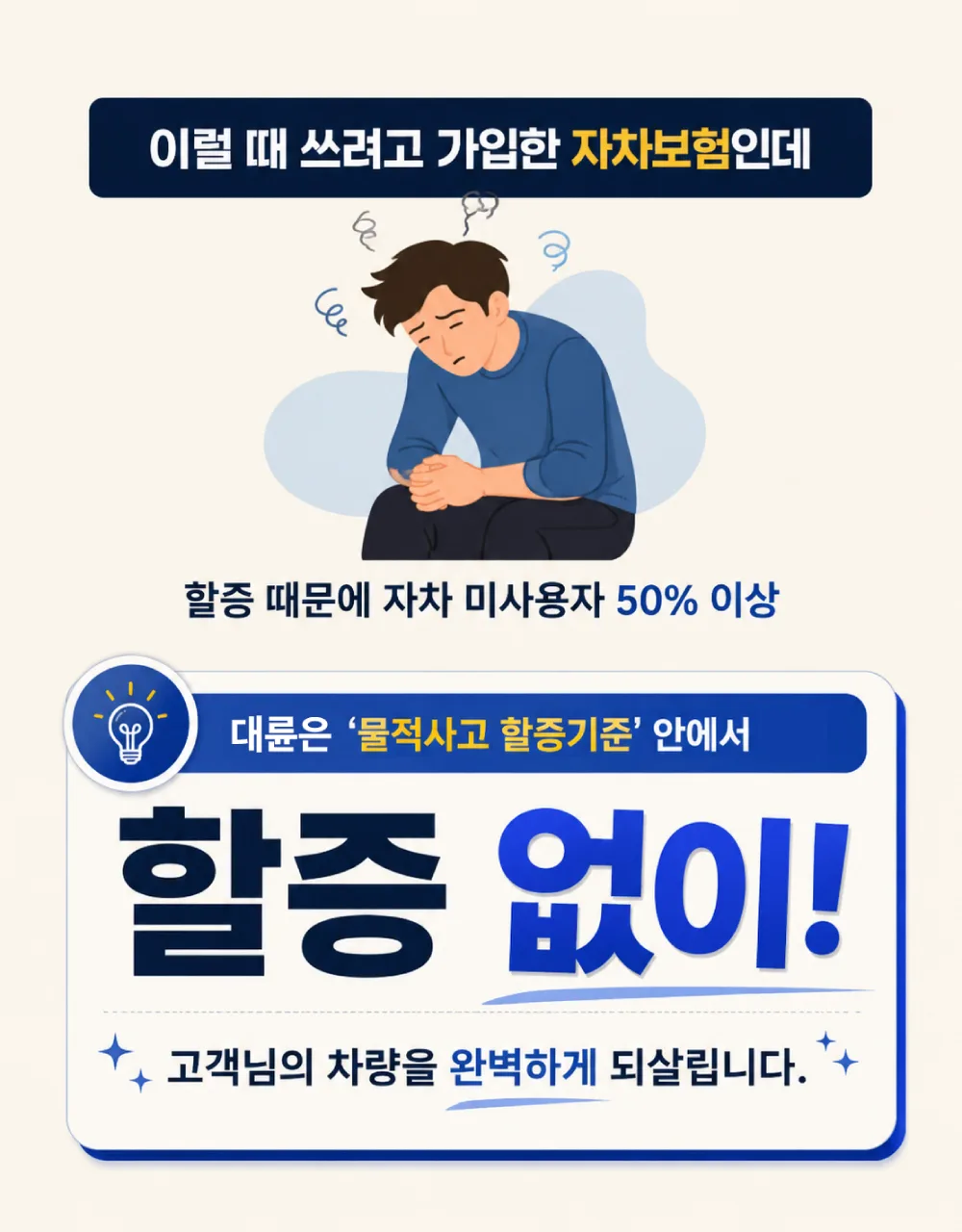 자차보험 할증 걱정 해소 — 할증 없이 완벽 복원